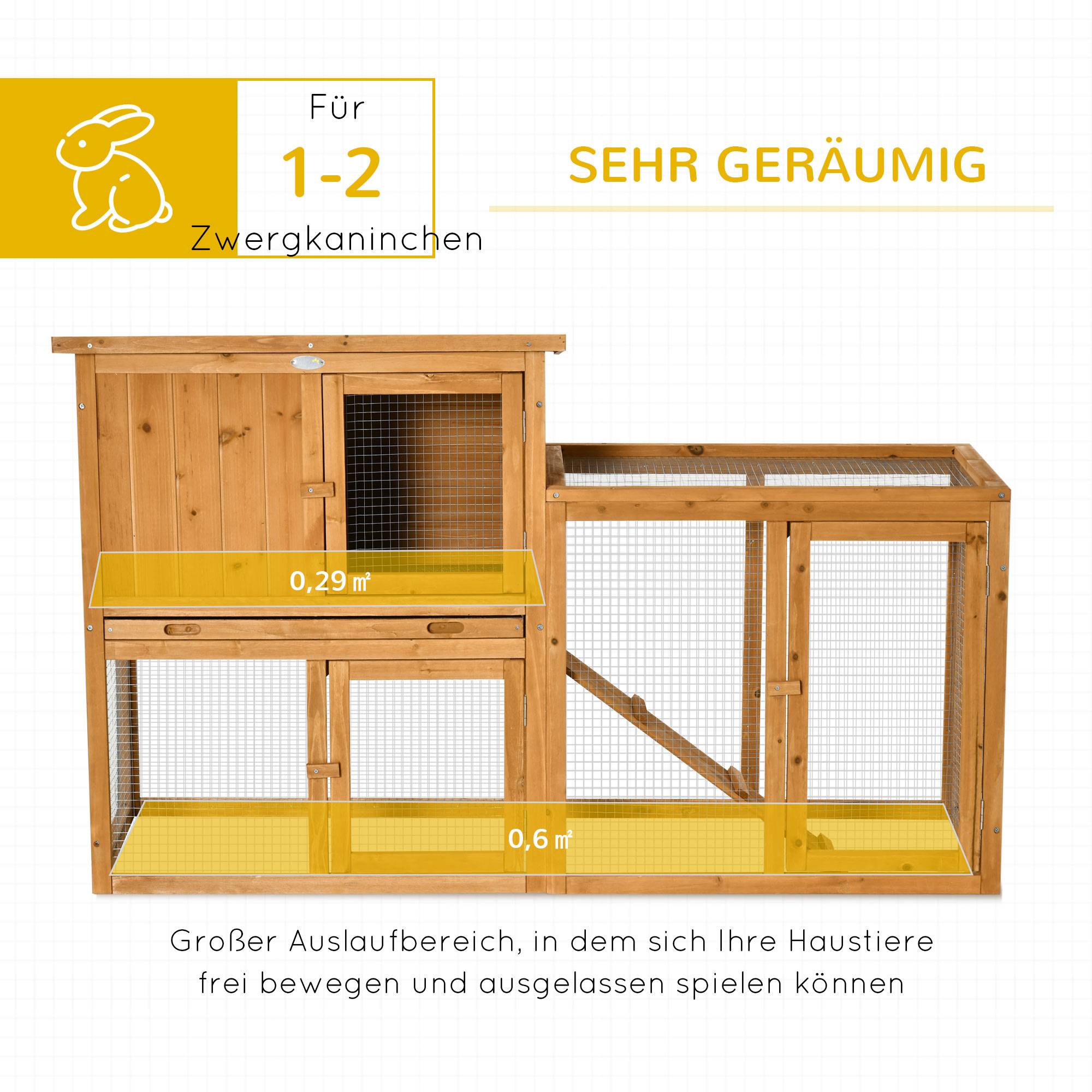 Cage petits animaux avec enclos, bac extractible, résistante intempéries, 141 x 60 x 86 cm, brun - Image 6