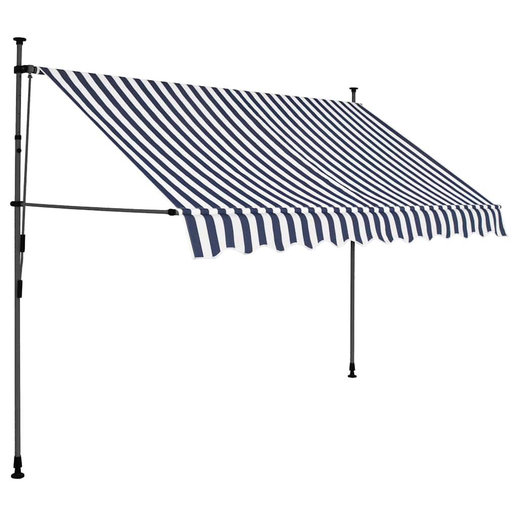 ComfortXL - Auvent de Balcon LED Solaire sans Perçage Manuel Rétractable Anti-UV Rayé Bleu Blanc 300x120 cm – ComfortXL Outdoor Living - Image 2