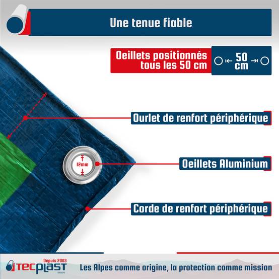 Bâche Jardin 4x5 m SR150JD Bleue et Verte - Haute Qualité - Bâche d'extérieur imperméable avec oeillets TECPLAST - Image 5