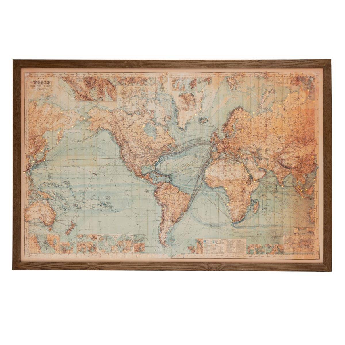 J-Line - Tableau Carte du Monde "LED" 116x175cm Marron - Image 1