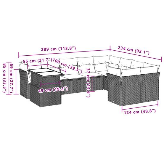 Salon de jardin en poly rotin 10 pcs modulable avec table à hauteur ajustable gris – ComfortXL Outdoor Living - Image 10