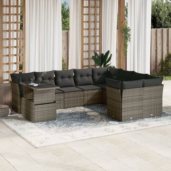 Salon de jardin en poly rotin 10 pcs modulable avec table à hauteur ajustable gris – ComfortXL Outdoor Living - Image 1