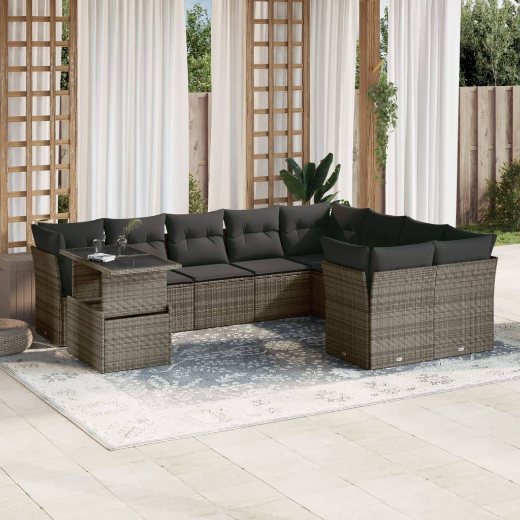 Salon de jardin en poly rotin 10 pcs modulable avec table à hauteur ajustable gris – ComfortXL Outdoor Living - Image 1