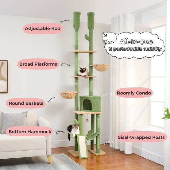 Arbre à Chat du Sol au Plafond avec 2 Poteaux Cactus PAWZ Road - Image 8