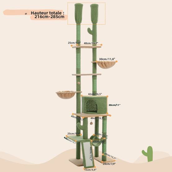 Arbre à Chat du Sol au Plafond avec 2 Poteaux Cactus PAWZ Road - Image 2