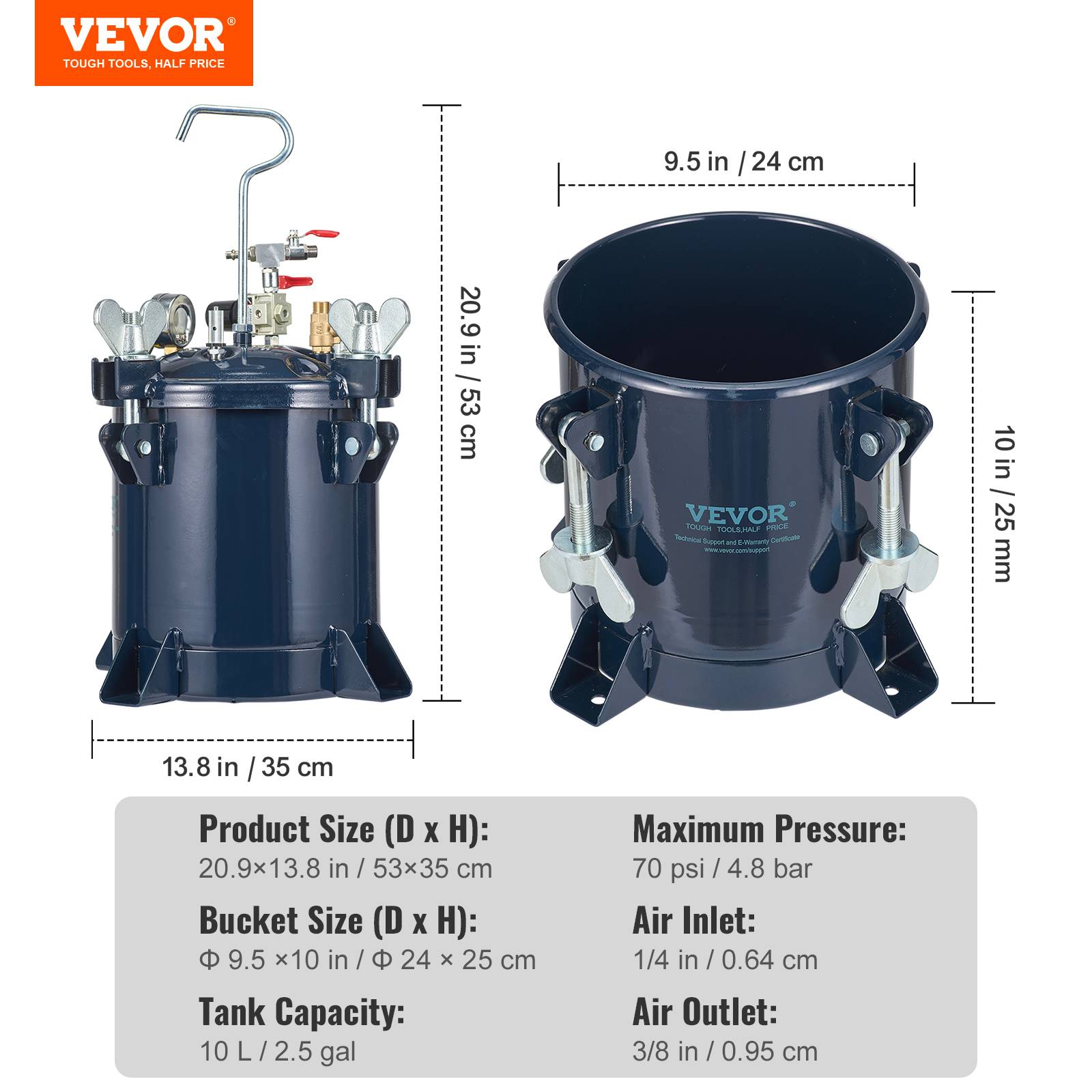 Vevor - VEVOR Réservoir peinture 10L, pulvérisation régl.70 PSI étanche, déco intérieure. - Image 7