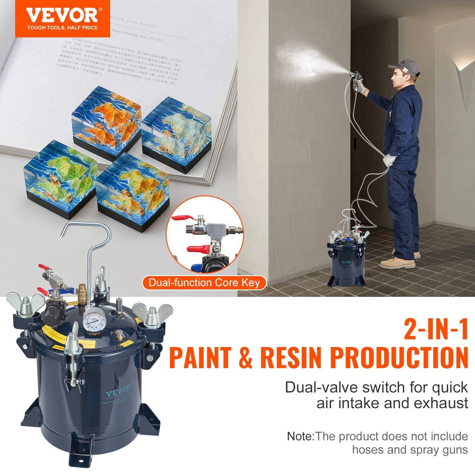 Vevor - VEVOR Réservoir peinture 10L, pulvérisation régl.70 PSI étanche, déco intérieure. - Image 2