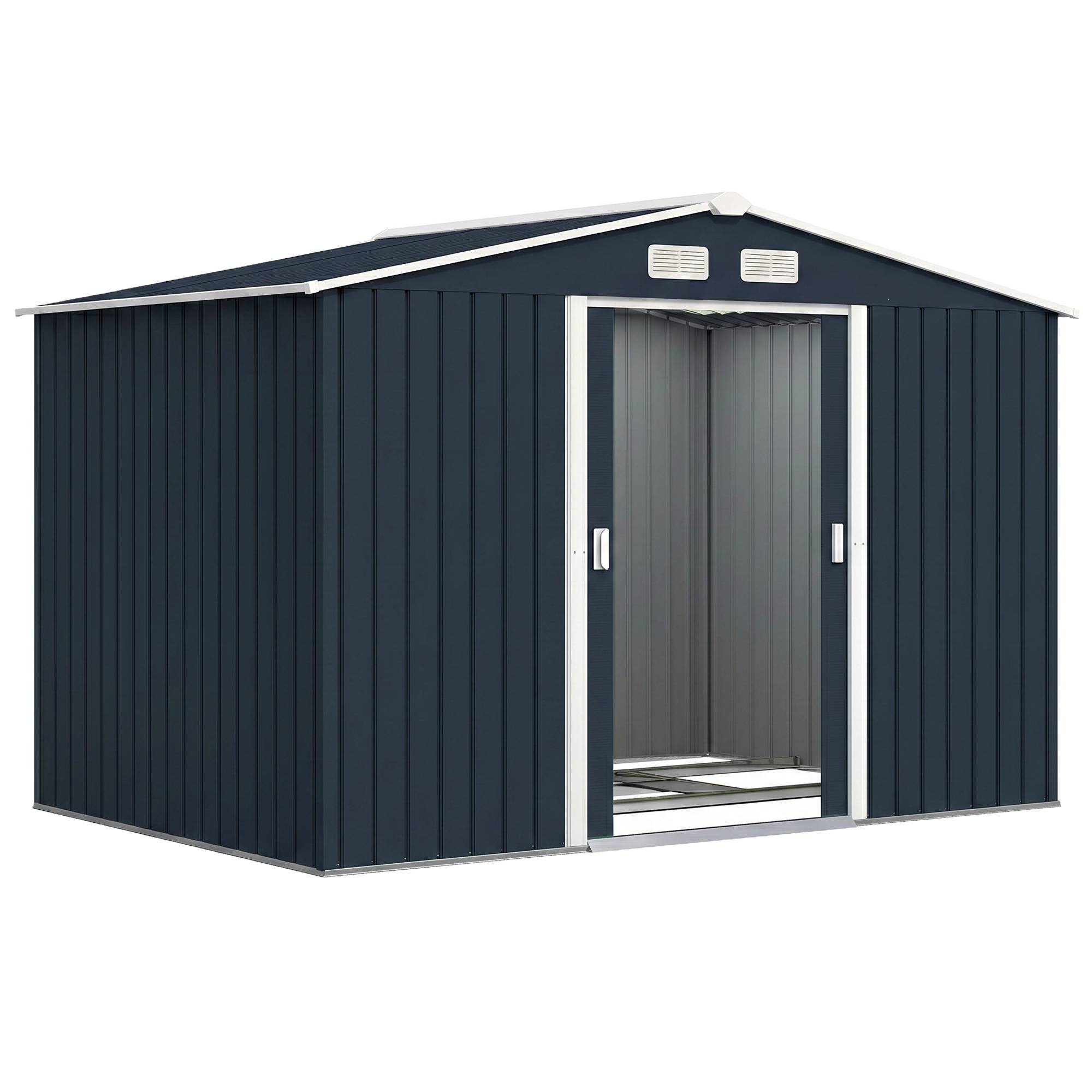 Abri gris foncé 4,9 m² 277x195x192 cm avec 2 portes coulissantes et base renforcée, grand rangement extérieur design sobre et robuste - Image 1