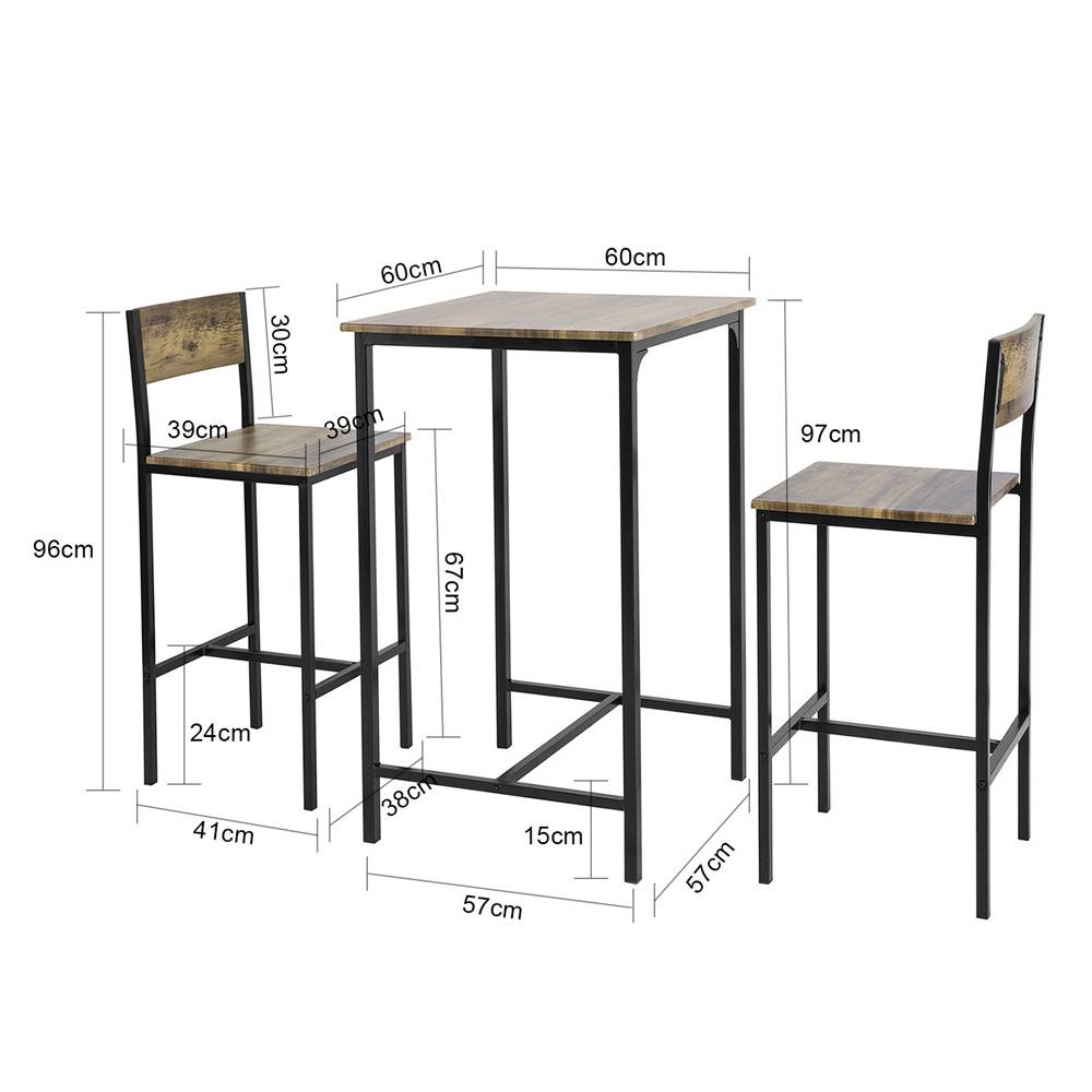 Sobuy - Ensemble Table de Bar + 2 Chaises de Bar Table Mange-Debout Table Haute Cuisine Set de Table + 2 Tabourets de Bar avec Repose-Pieds SoBuy - Imagen 3