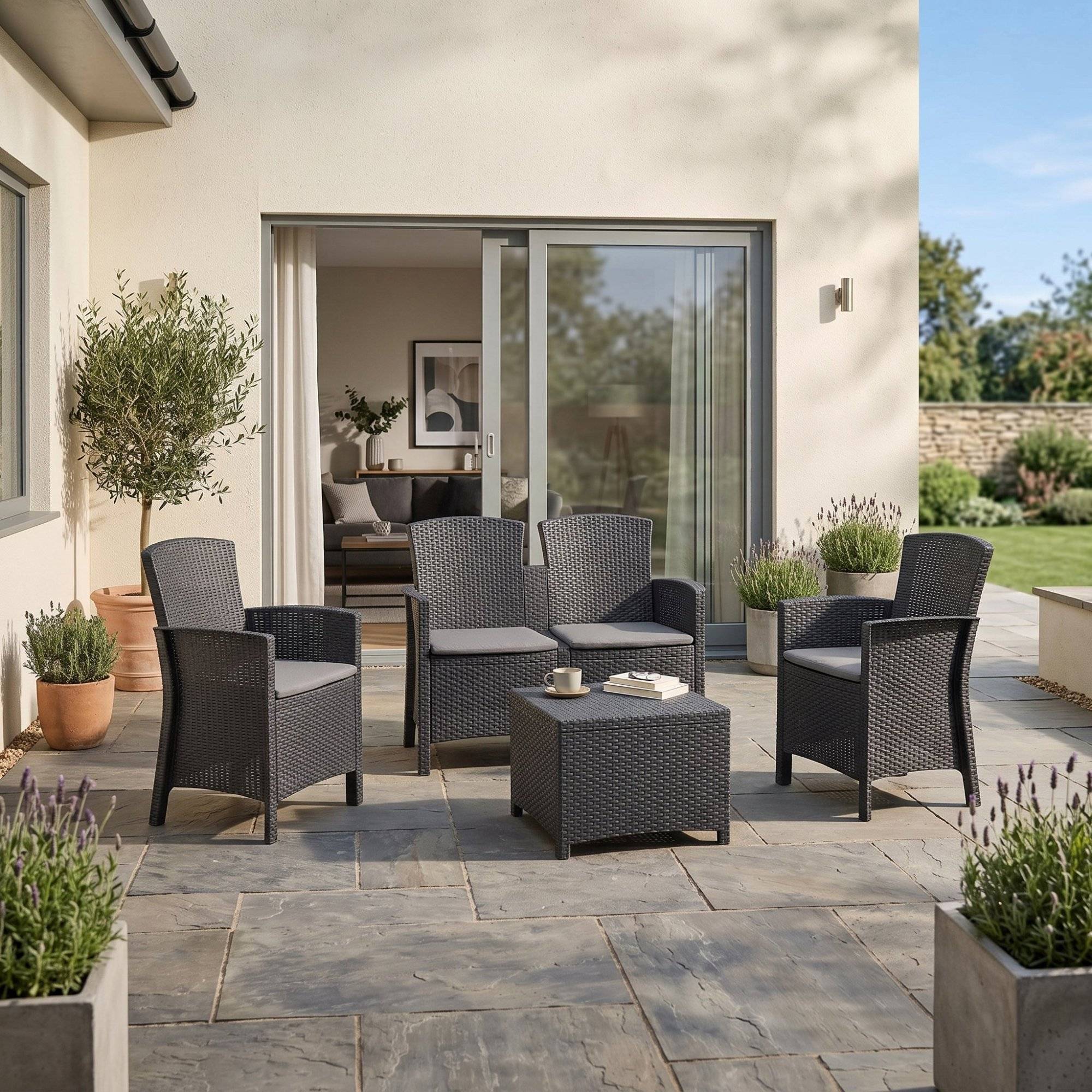 Dmora - Set salon d'extérieur Urano, Salon d'extérieur, Kit terrasse ou jardin, Composition d'un salon d'extérieur, Made in Italy, Anthracite - Imagen 4