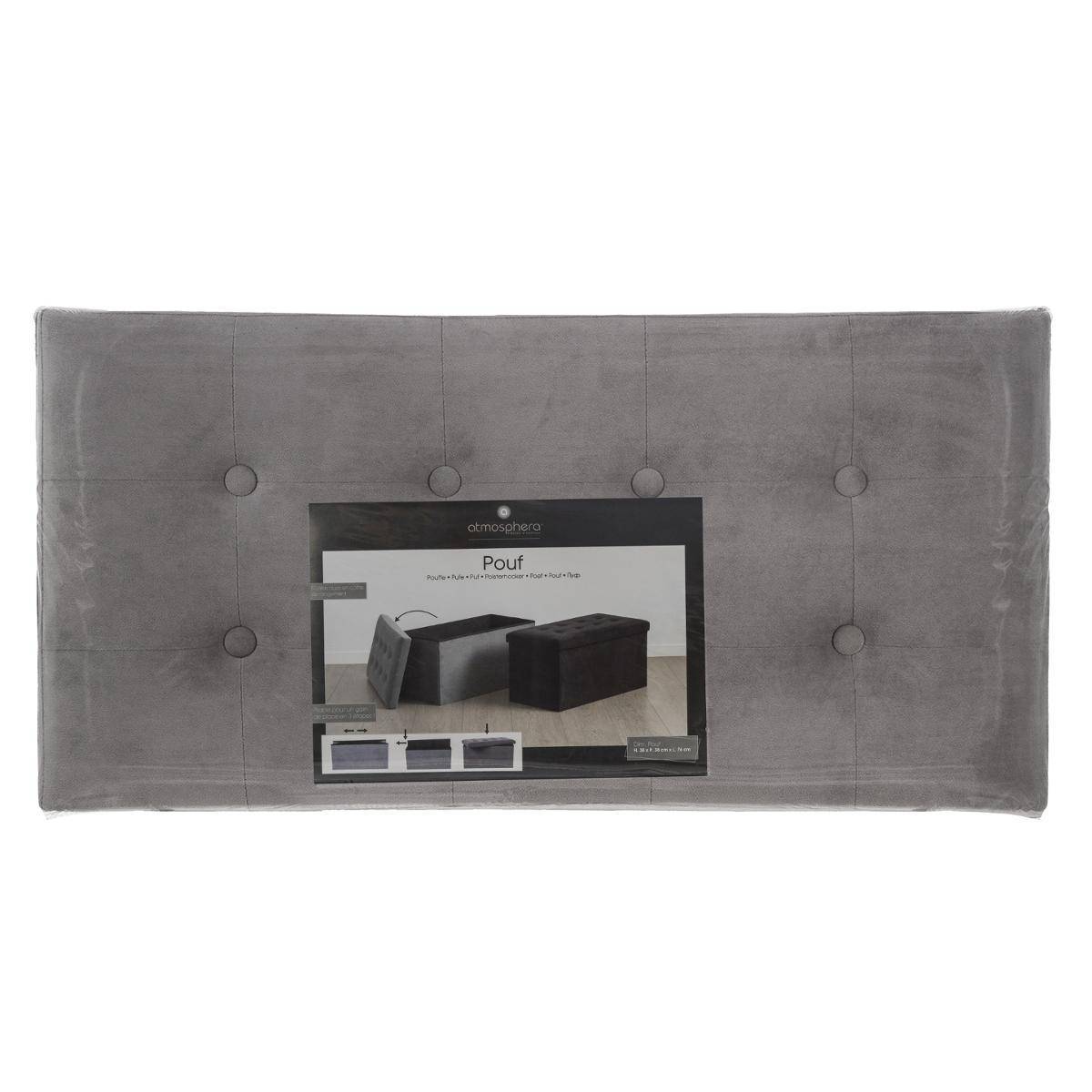 Atmosphera - Pouf pliant double "Lysandre" effet velours gris ardoise - Atmosphera Créateur d'intérieur - Imagen 3