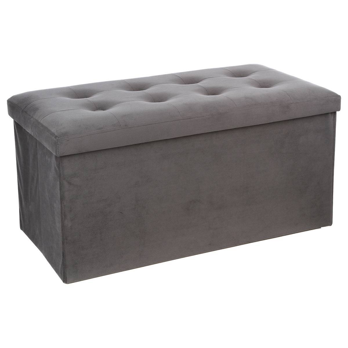 Atmosphera - Pouf pliant double "Lysandre" effet velours gris ardoise - Atmosphera Créateur d'intérieur - Imagen 2