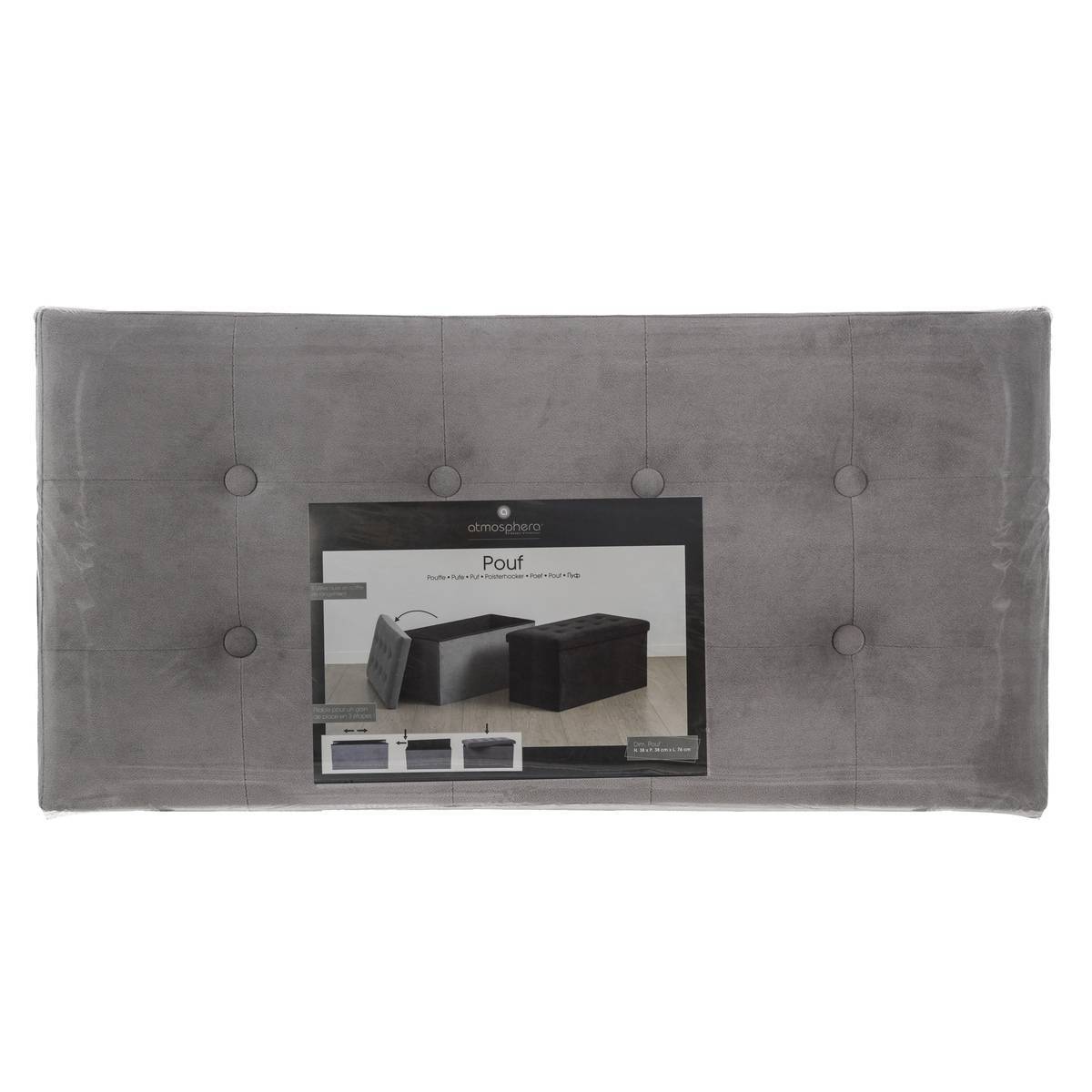 Atmosphera - Pouf pliant double "Lysandre" effet velours gris ardoise - Atmosphera Créateur d'intérieur - Imagen 5