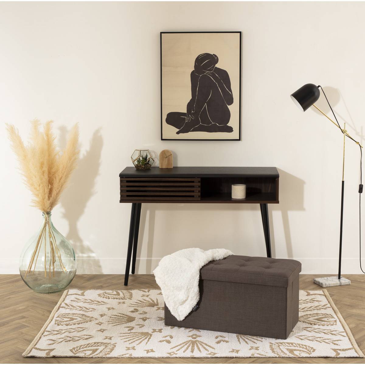 Atmosphera - Pouf pliant double "Lysandre" effet velours gris ardoise - Atmosphera Créateur d'intérieur - Imagen 1