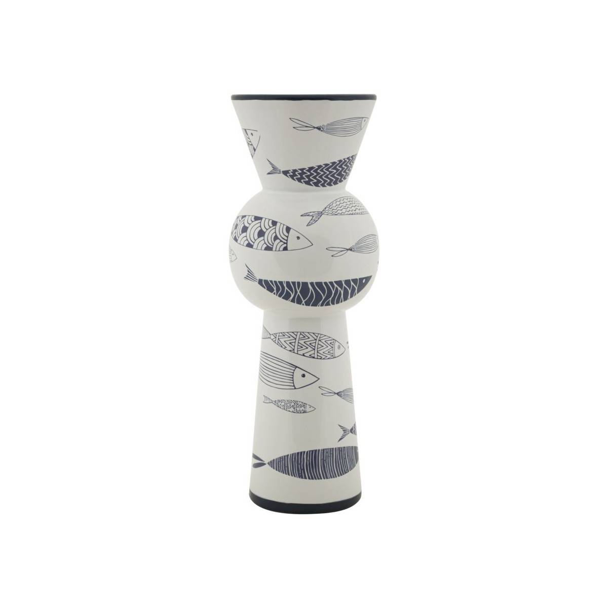 Paris Prix - Vase Haut en Céramique "Poissons" 38cm Multicolore