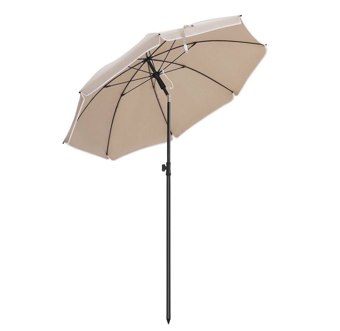 Helloshop26 - Parasol de jardin diamètre 1,6 m ombrelle protection UPF 50+ inclinable portable résistant au vent baleines en fibre de verre avec sac taupe - Imagen 2