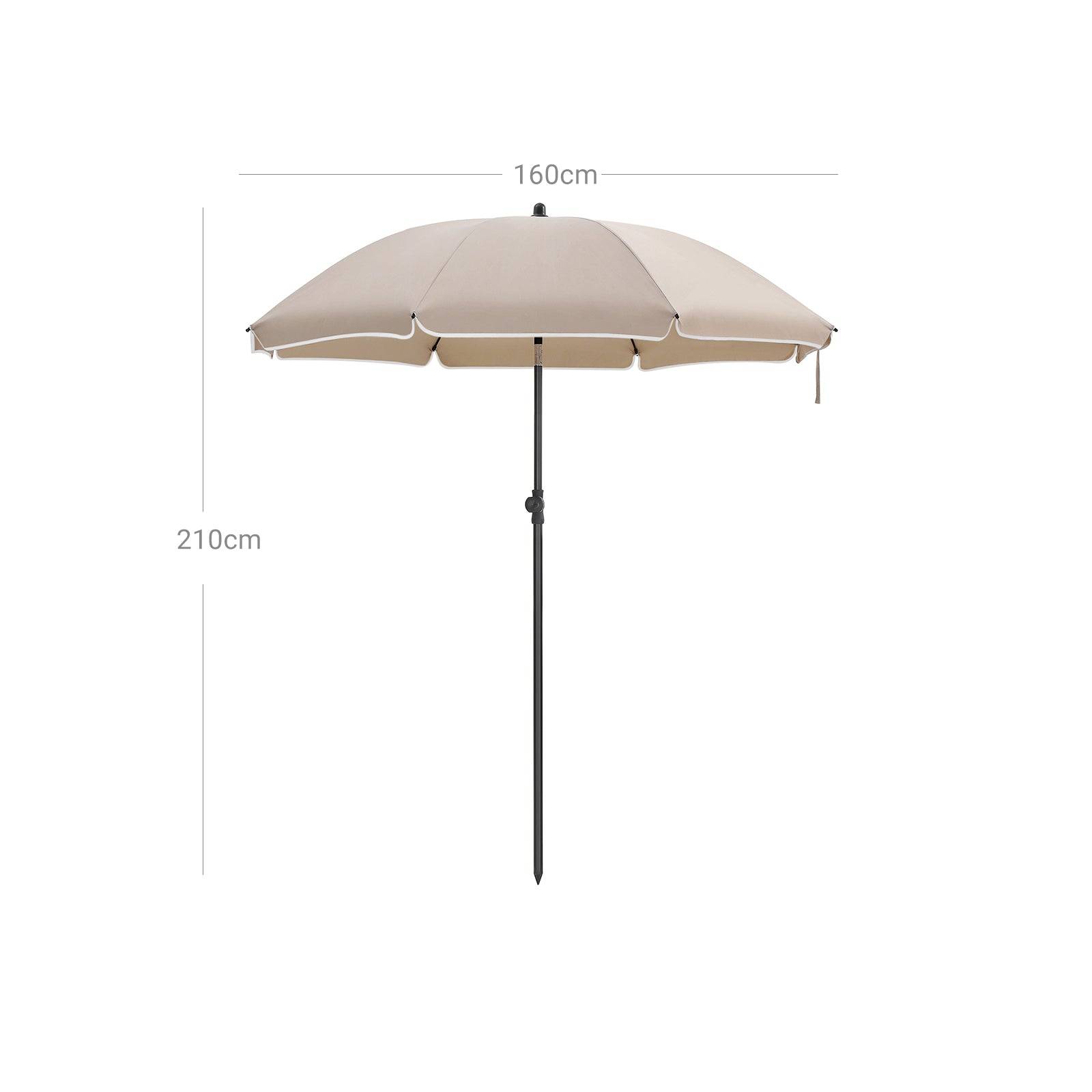 Helloshop26 - Parasol de jardin diamètre 1,6 m ombrelle protection UPF 50+ inclinable portable résistant au vent baleines en fibre de verre avec sac taupe - Imagen 4