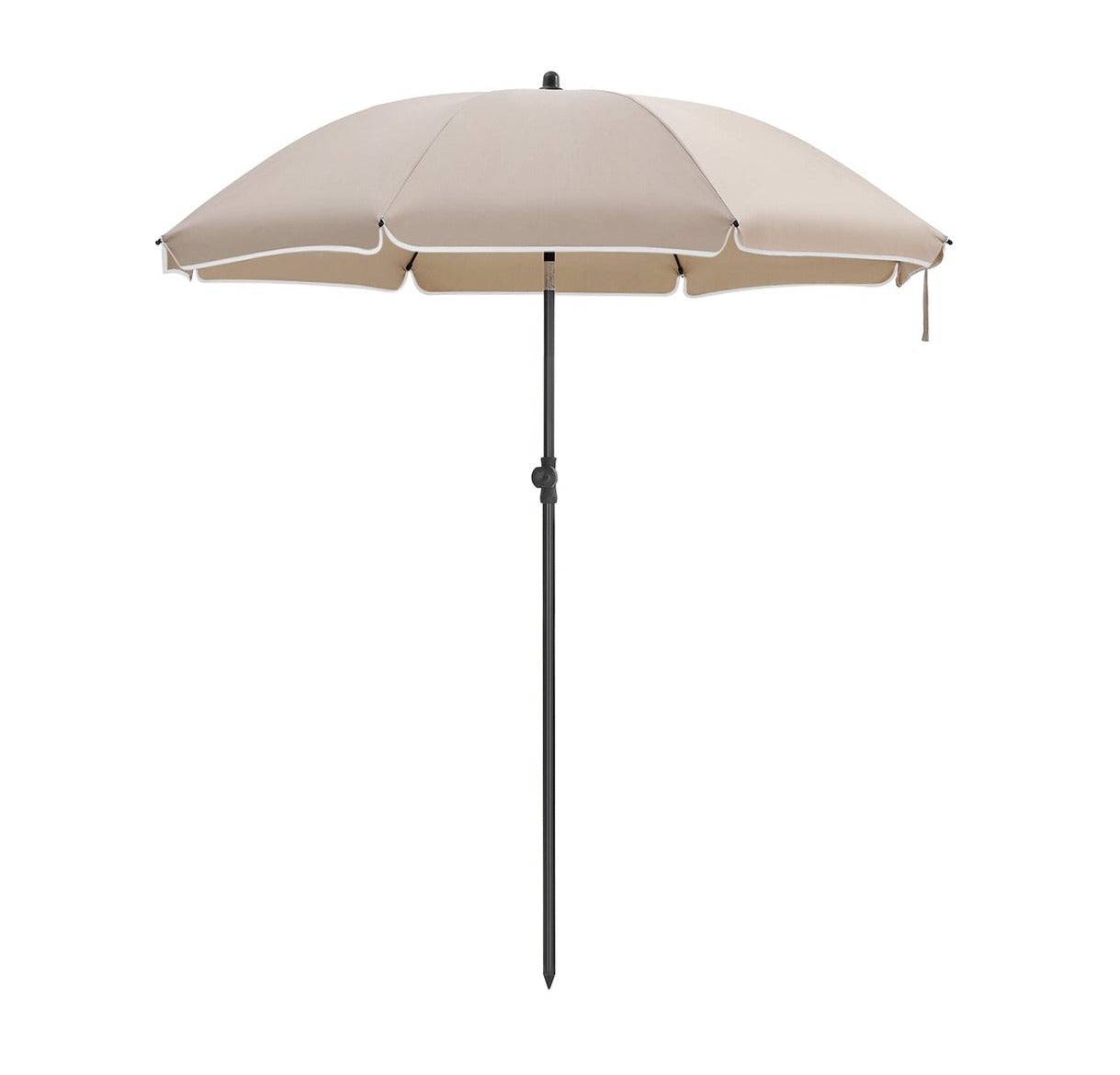 Helloshop26 - Parasol de jardin diamètre 1,6 m ombrelle protection UPF 50+ inclinable portable résistant au vent baleines en fibre de verre avec sac taupe - Imagen 1