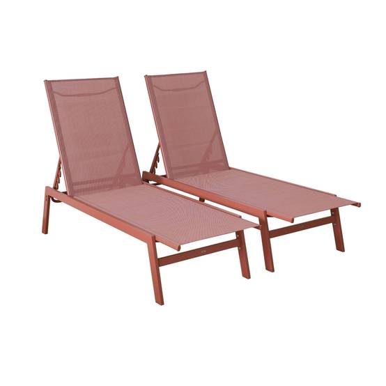 sweeek - Lot de 2 transats terracotta. 5 positions. en textilène et métal. FLORA. L155 x P59 x H106cm | sweeek - Image 2