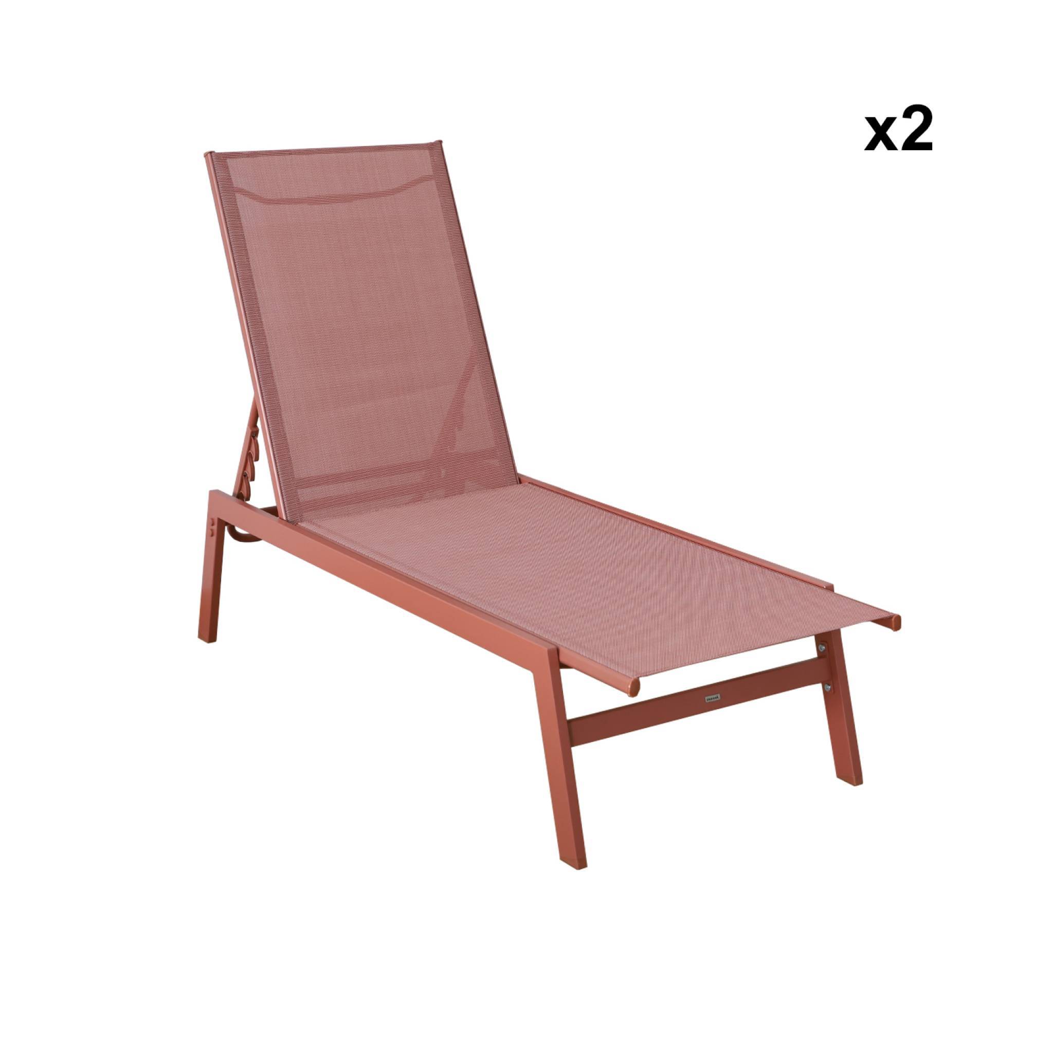sweeek - Lot de 2 transats terracotta. 5 positions. en textilène et métal. FLORA. L155 x P59 x H106cm | sweeek - Image 7