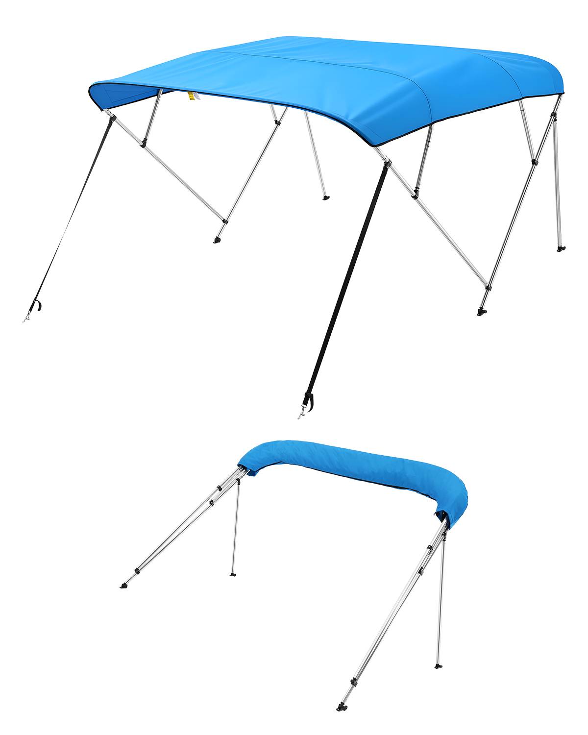 VEVOR Bimini bateau 4 arceaux, 243x137x216-228 cm, alu, polyester 600D, bleu. - Image 1