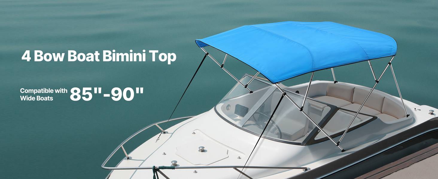 VEVOR Bimini bateau 4 arceaux, 243x137x216-228 cm, alu, polyester 600D, bleu. - Image 9