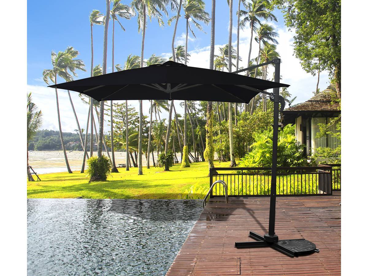 Parasol Jardin Déporté "soleil" - Carré - 2.5 X 2.5 M - Noir + Dalles à Lester Incluses -habitat Et Jardin - Image 2