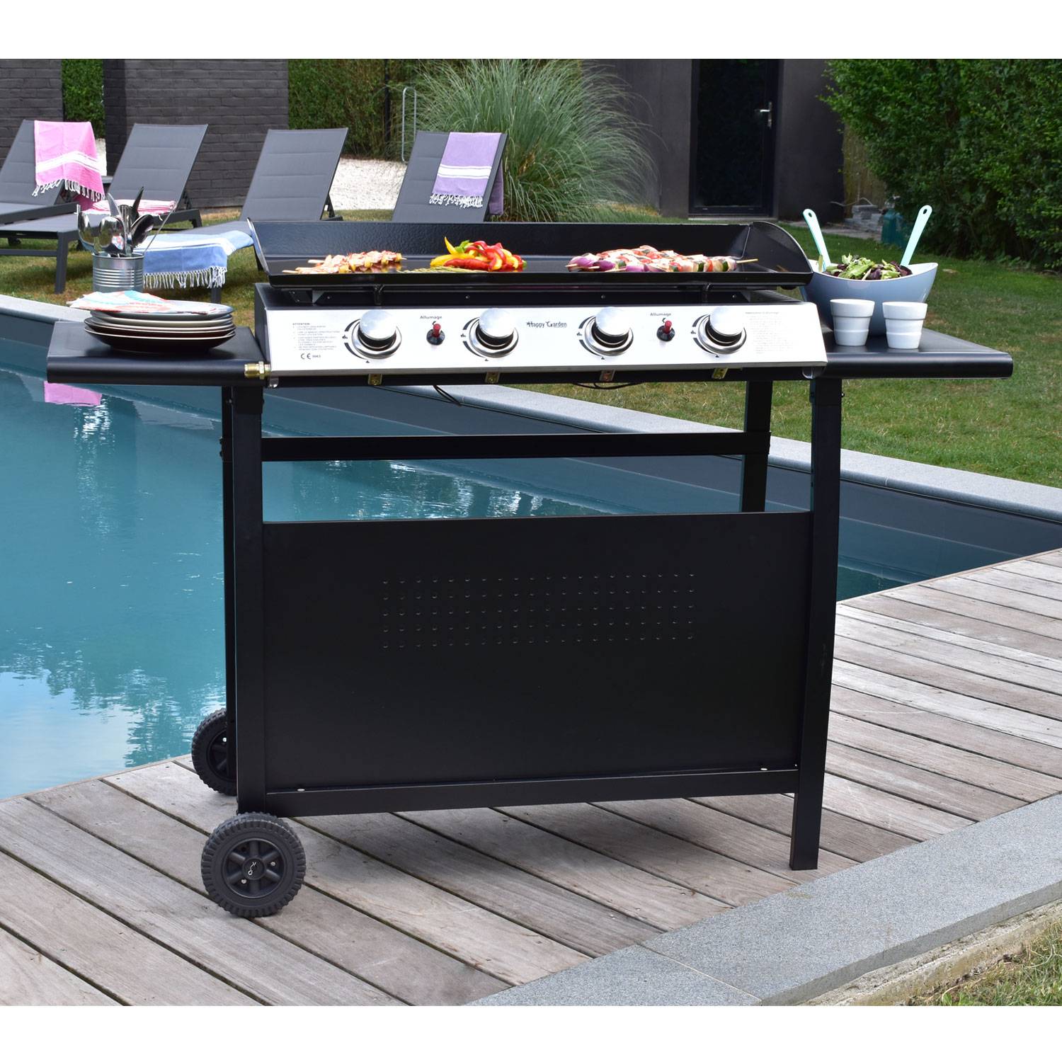 Happy Garden - Plancha au gaz VALENCIA - 4 brûleurs 10kW + chariot - HAPPY GARDEN - Imagen 3