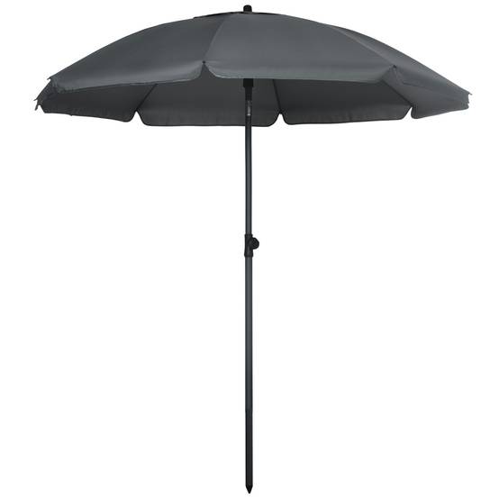 Parasol de plage 1,8x2 m, en polyester et acier à 8 baleines avec inclinaison 45°, gris - Image 2