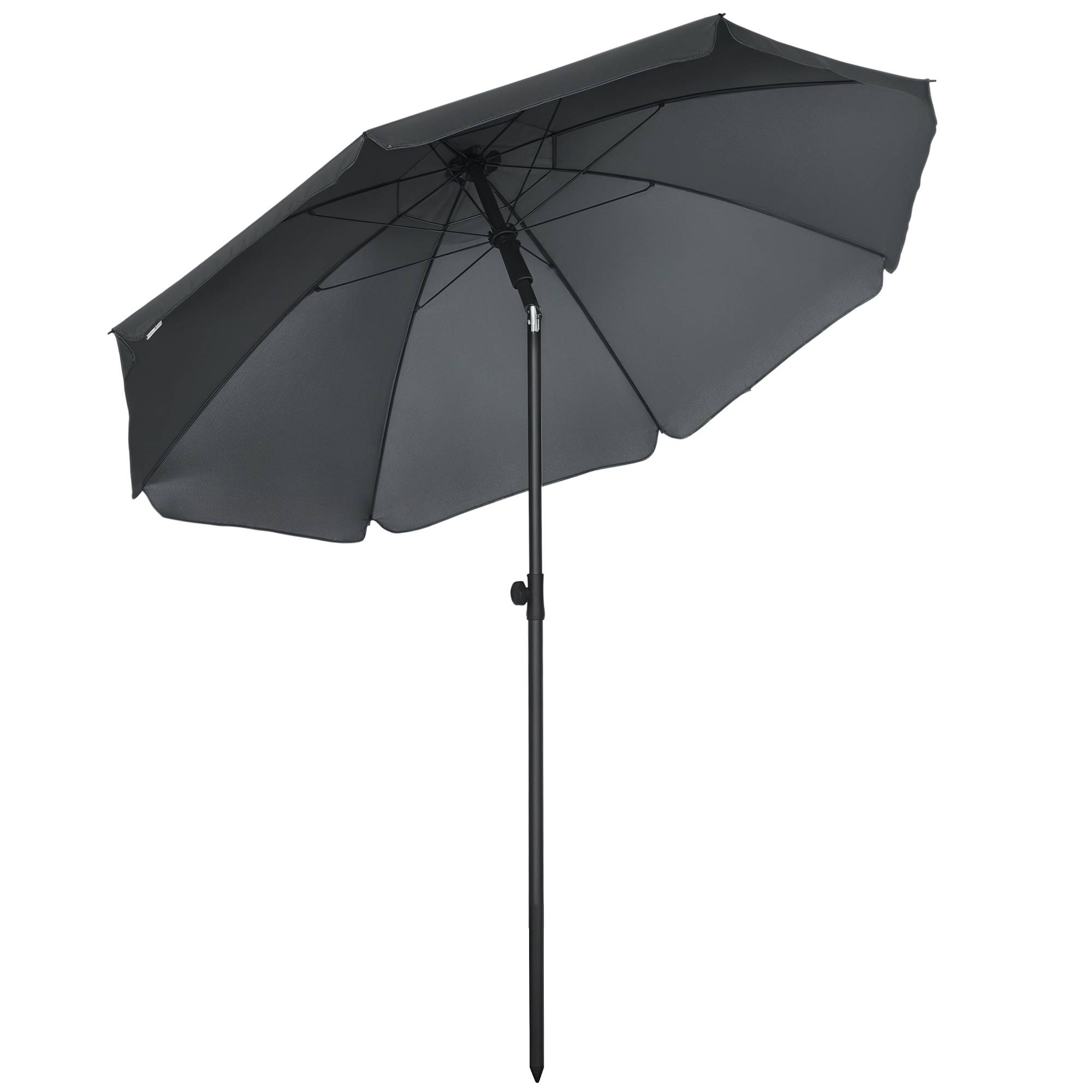 Parasol de plage 1,8x2 m, en polyester et acier à 8 baleines avec inclinaison 45°, gris - Image 1