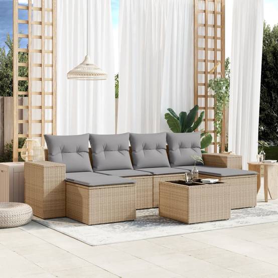 Salon de Jardin 4 Places Beige avec 2 Poufs, Table Basse et Coffres de Rangement Intégrés – ComfortXL Outdoor Living - Image 1