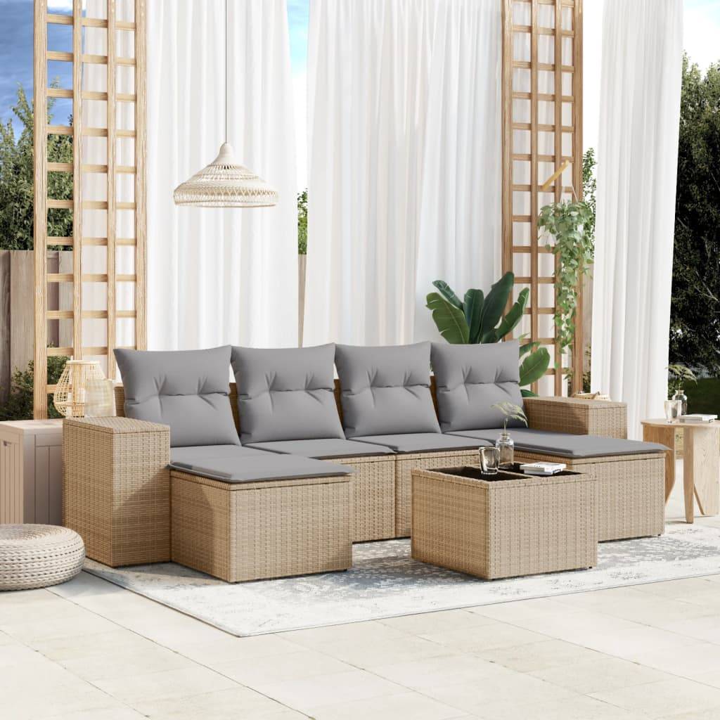 Salon de Jardin 4 Places Beige avec 2 Poufs, Table Basse et Coffres de Rangement Intégrés – ComfortXL Outdoor Living - Image 1