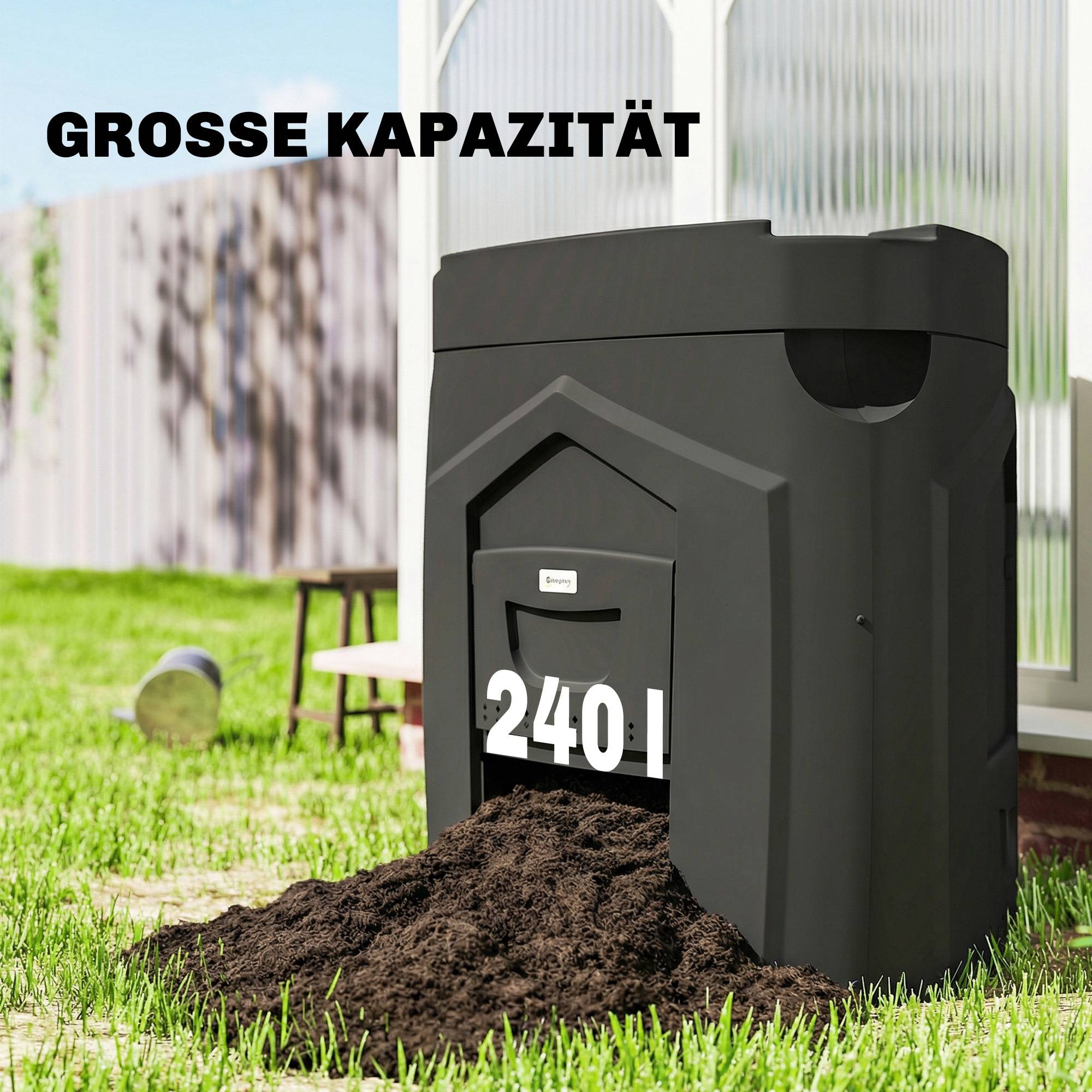 ComfortXL - Composteur de jardin 240 L polypropylène noir forme triangulaire 3 portes pour déchets verts et cuisine - Image 6