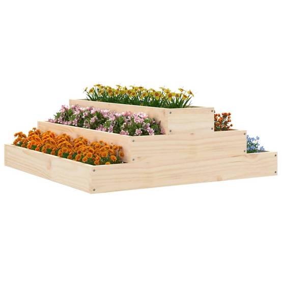 Carré potager surélevé 3 niveaux pin massif pour jardin 80x80x27 cm Brun – ComfortXL Outdoor Living - Image 3