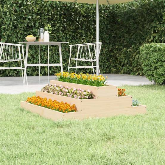 Carré potager surélevé 3 niveaux pin massif pour jardin 80x80x27 cm Brun – ComfortXL Outdoor Living - Image 1