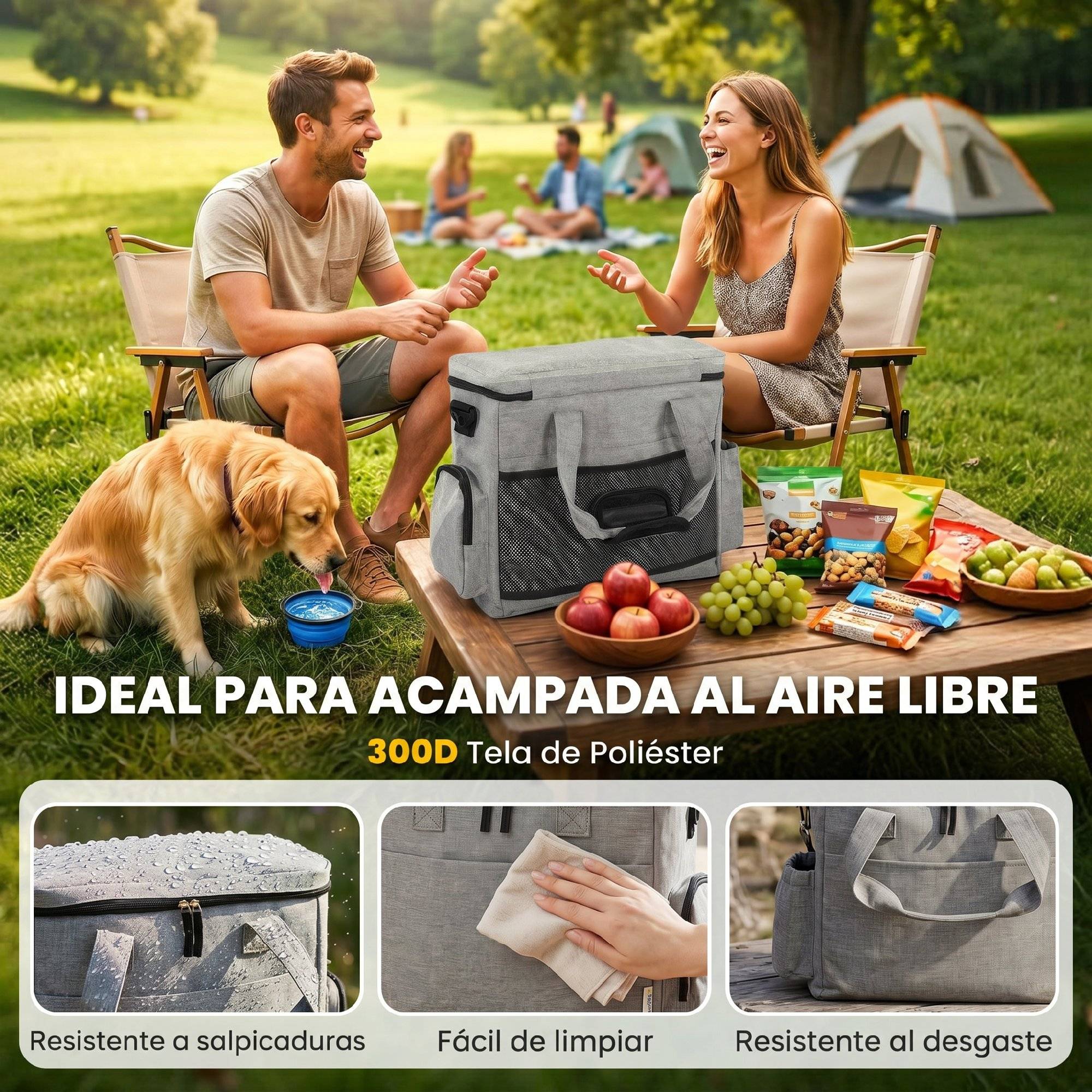 Sac de voyage pour chien avec 2 compartiments à friandises et poches pliables pour gamelles, gris clair - Image 8