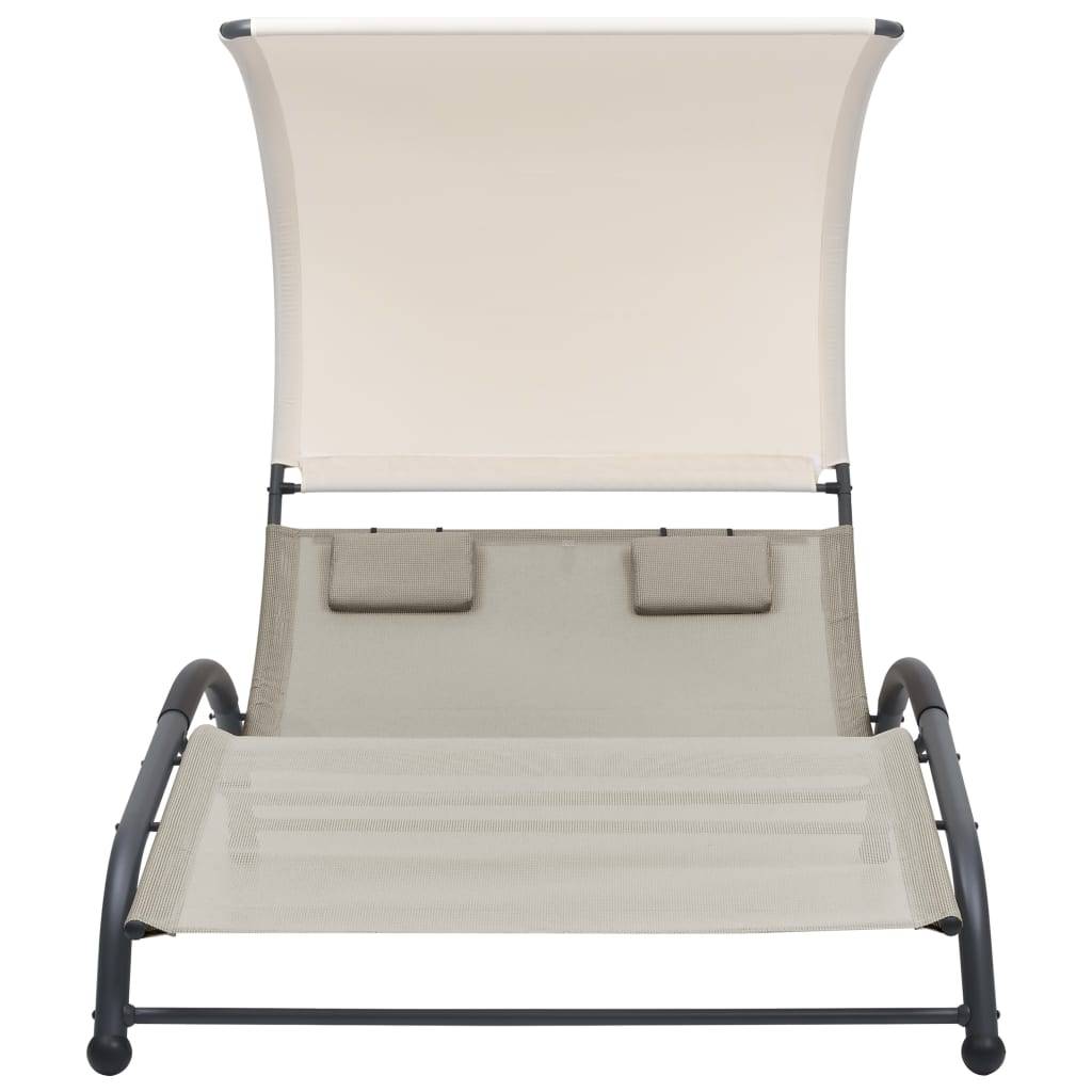 Helloshop26 - Transat chaise longue bain de soleil lit de jardin terrasse meuble d'extérieur double avec auvent textilène crème - Imagen 2