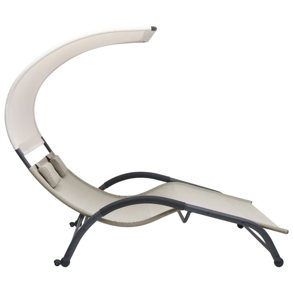 Helloshop26 - Transat chaise longue bain de soleil lit de jardin terrasse meuble d'extérieur double avec auvent textilène crème - Imagen 3