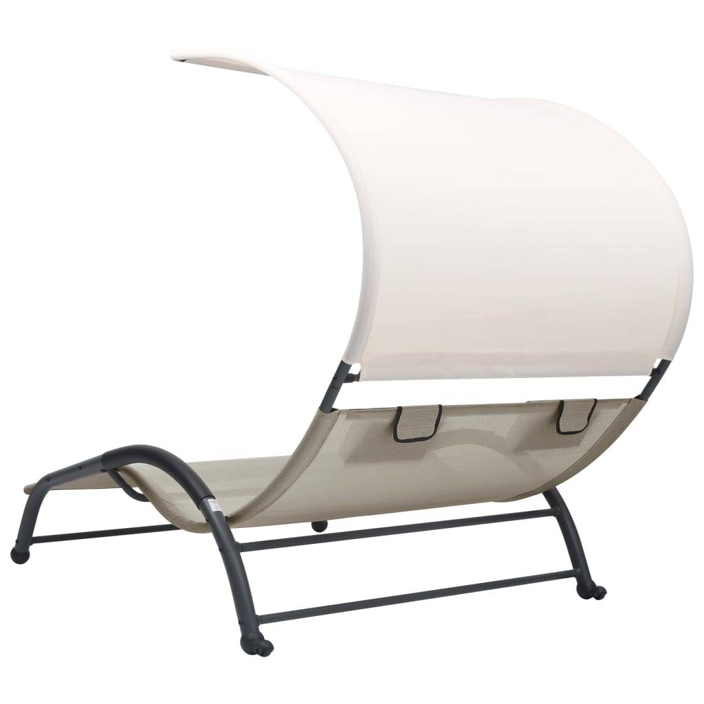 Helloshop26 - Transat chaise longue bain de soleil lit de jardin terrasse meuble d'extérieur double avec auvent textilène crème - Imagen 4