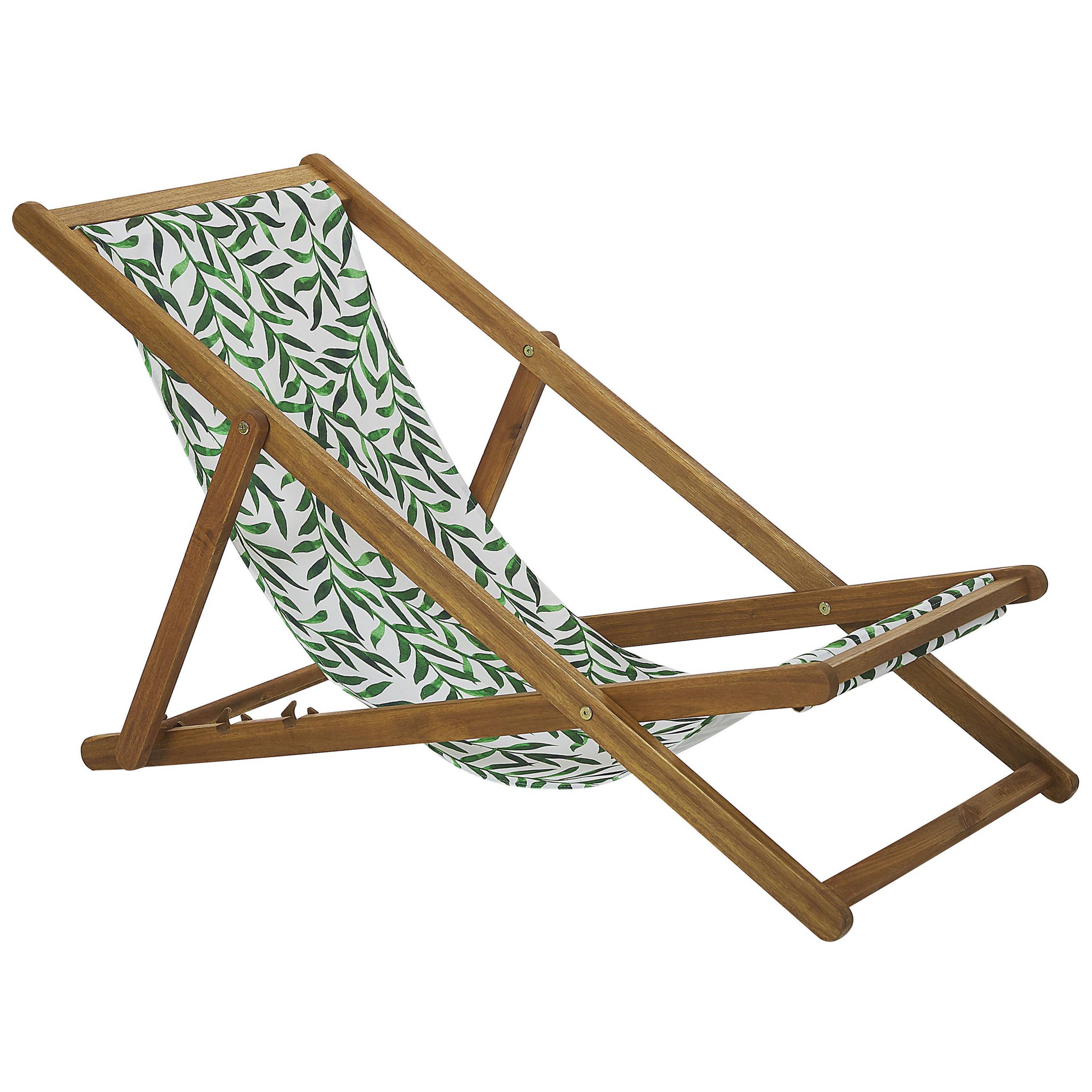 Beliani - 2 Transats Chaises Chiliennes Pliantes et Réglables en Bois d'Acacia Clair et Tissu Vert avec Toiles de Remplacement - Imagen 4