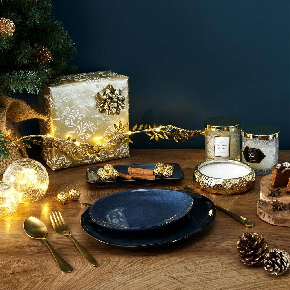 The Home Deco Factory - Assiette en grès bleu Au grès du temps (Lot de 6) 22 cm - Imagen 2