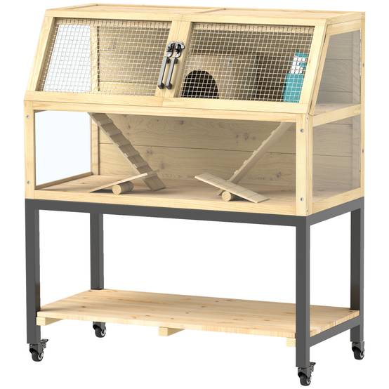 Cage pour rongeurs bois naturel 87 x 43 x 101 cm - PANGIVO - Image 2