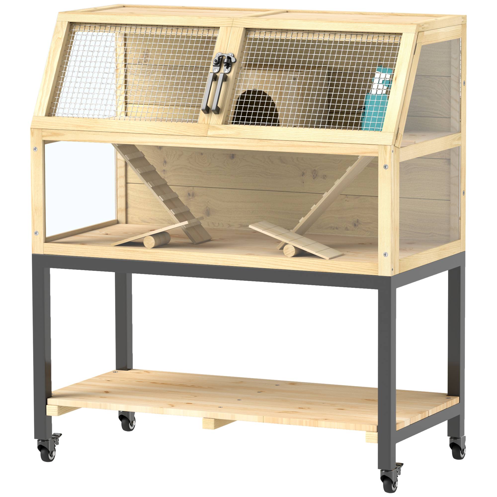 Cage pour rongeurs bois naturel 87 x 43 x 101 cm - PANGIVO - Image 2