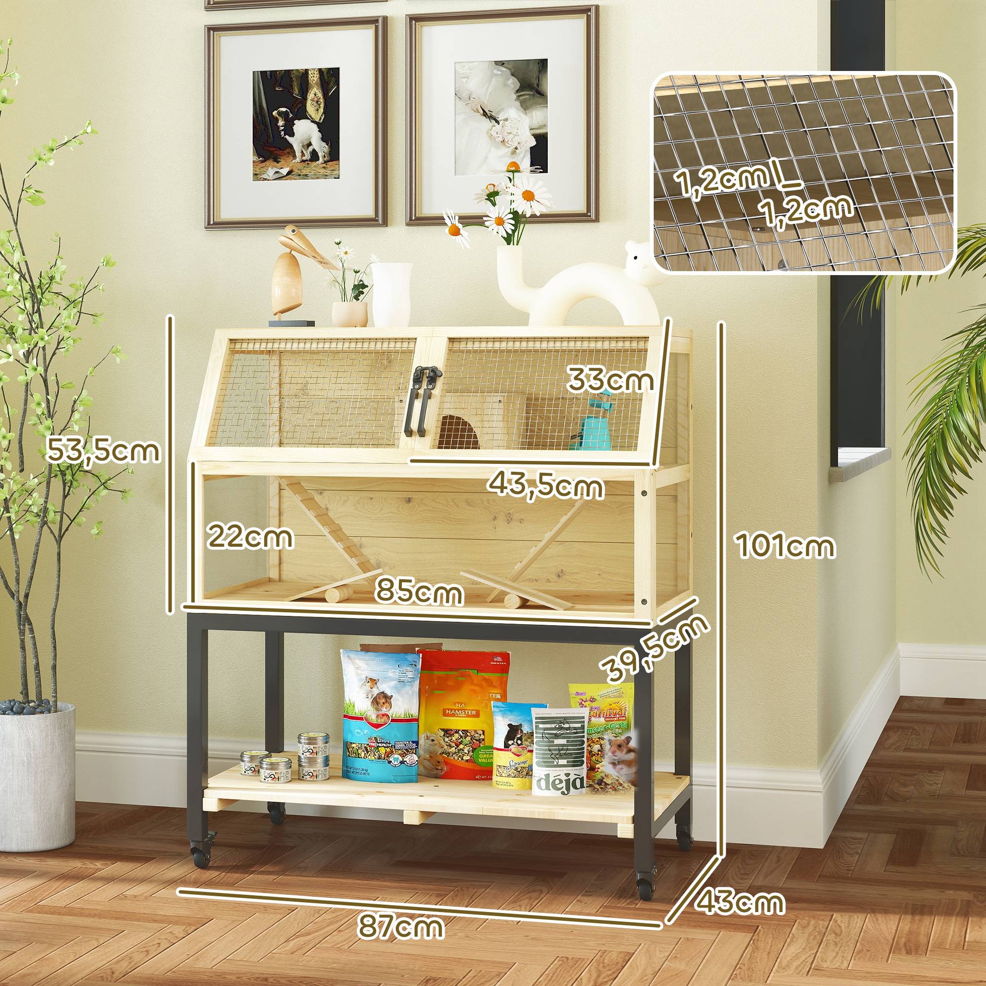 Cage pour rongeurs bois naturel 87 x 43 x 101 cm - PANGIVO - Image 5