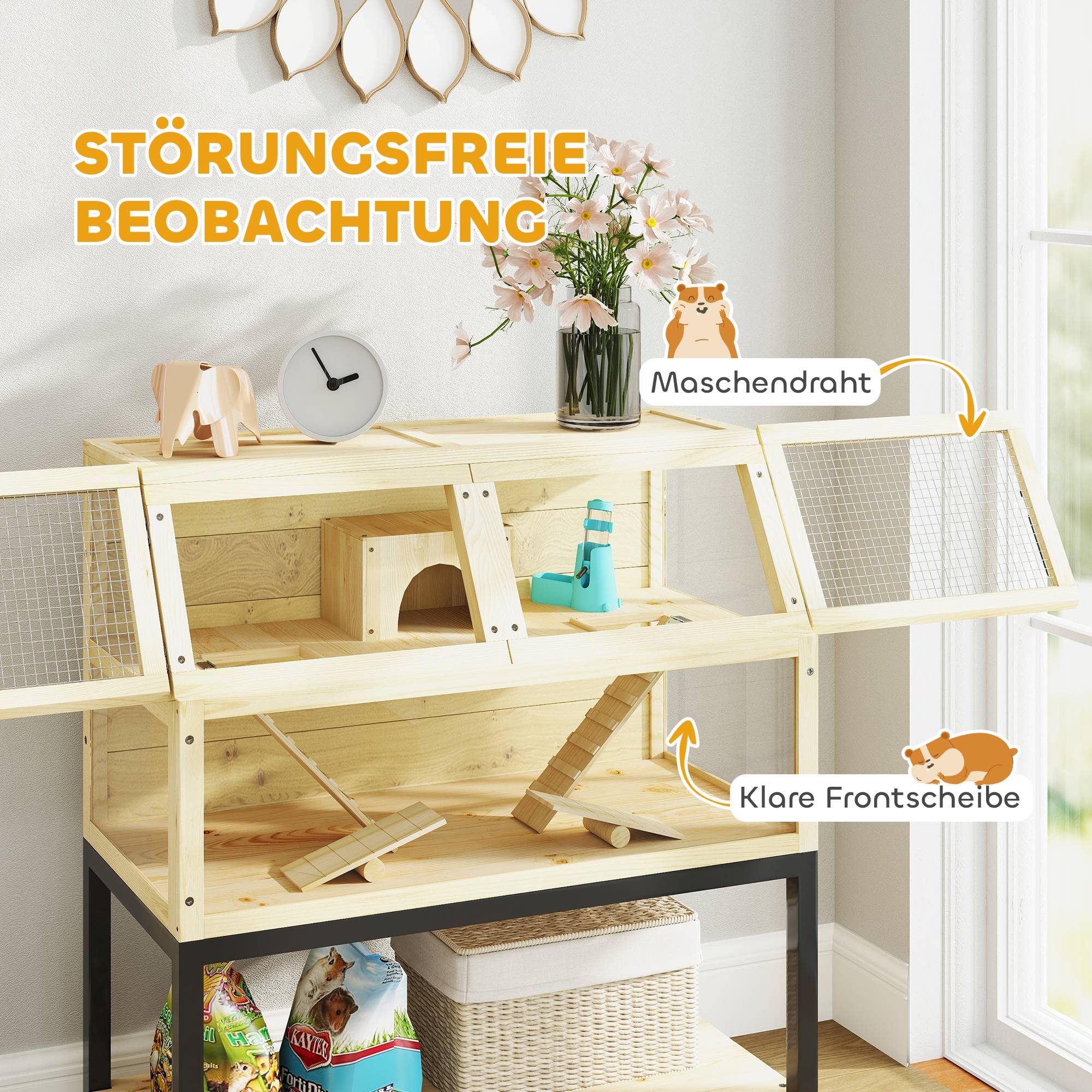 Cage pour rongeurs bois naturel 87 x 43 x 101 cm - PANGIVO - Image 8