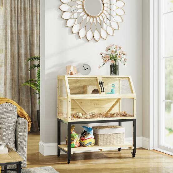 Cage pour rongeurs bois naturel 87 x 43 x 101 cm - PANGIVO - Image 3
