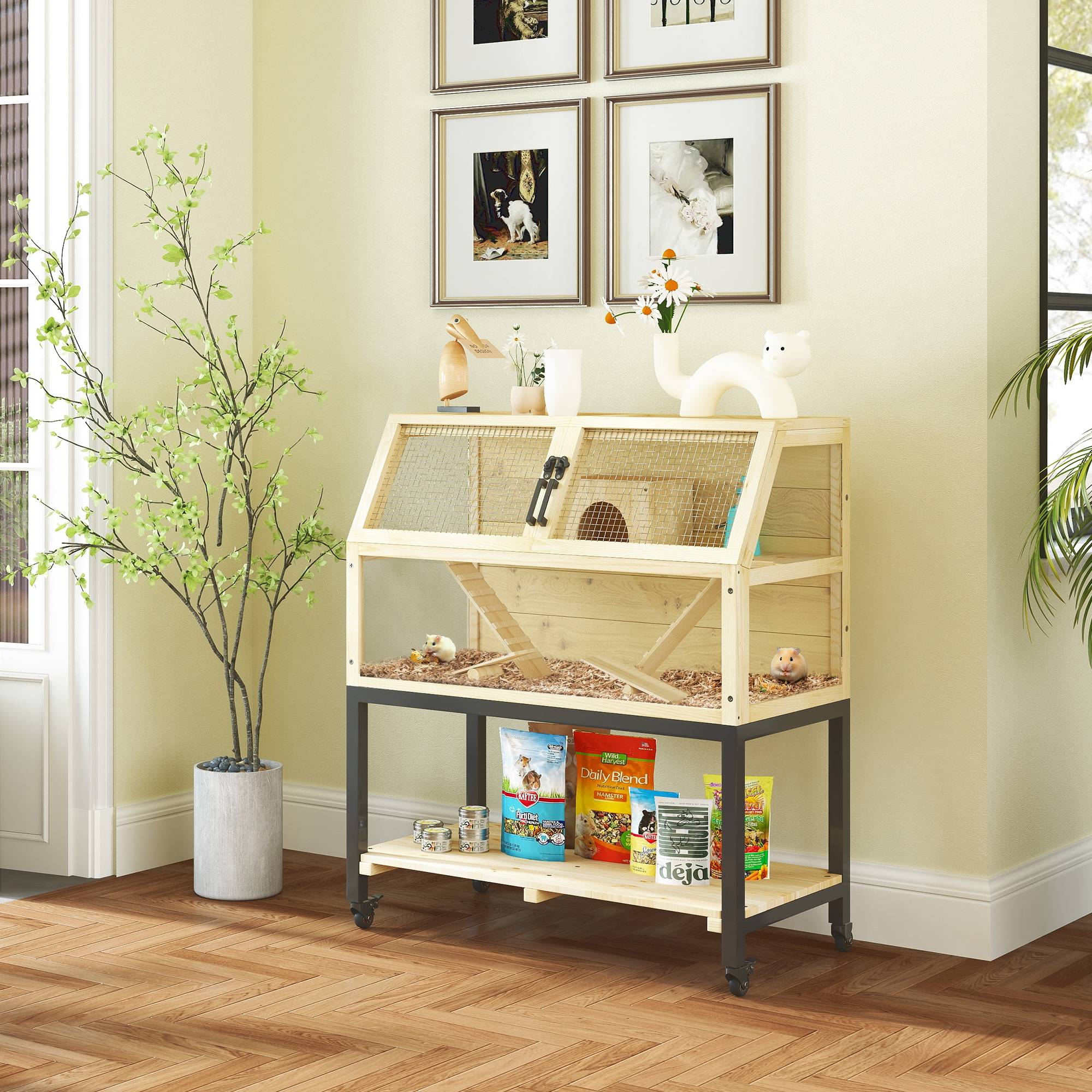 Cage pour rongeurs bois naturel 87 x 43 x 101 cm - PANGIVO - Image 4