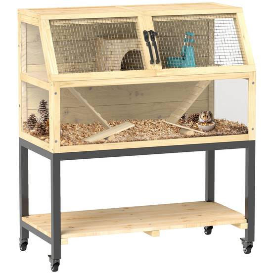Cage pour rongeurs bois naturel 87 x 43 x 101 cm - PANGIVO - Image 1