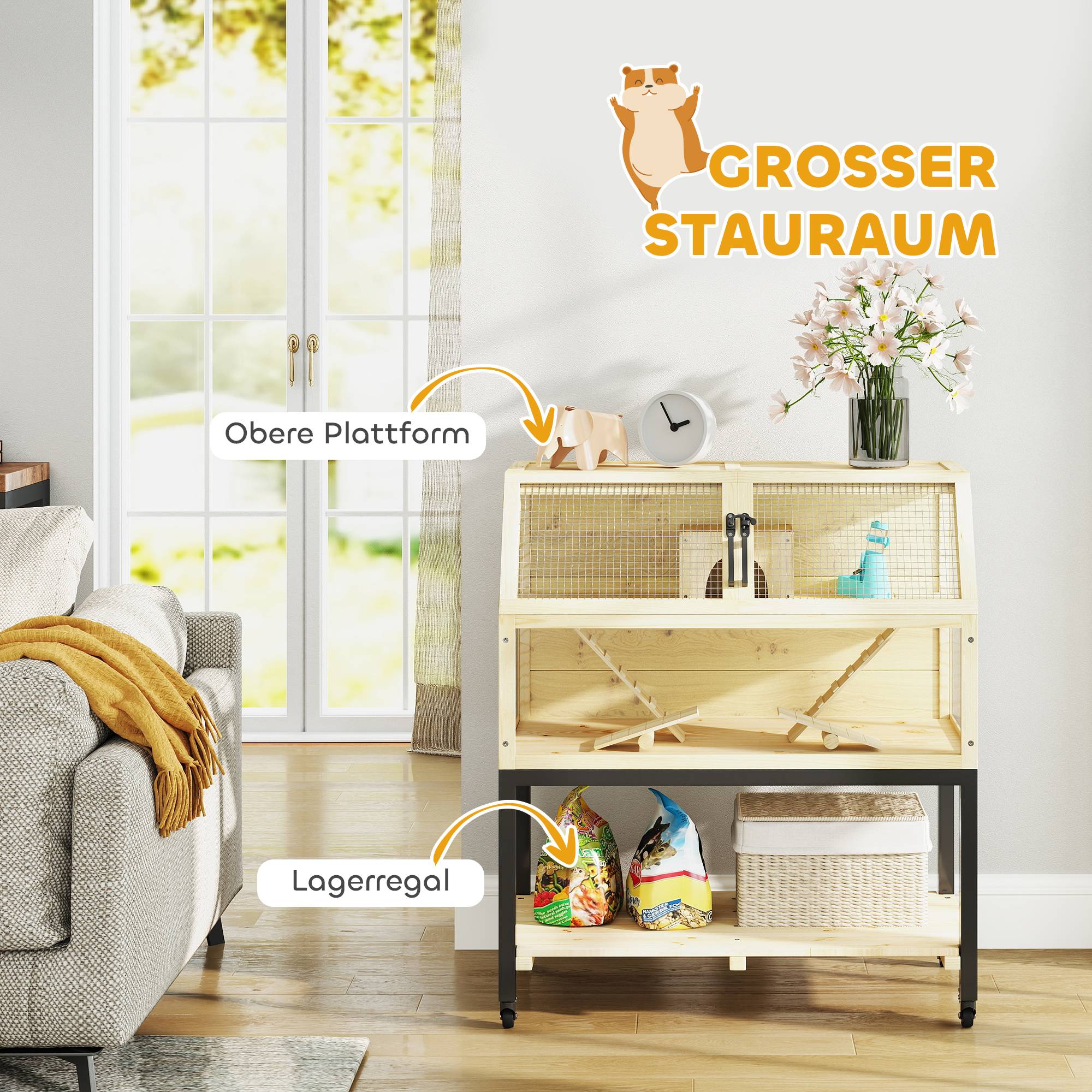 Cage pour rongeurs bois naturel 87 x 43 x 101 cm - PANGIVO - Image 7