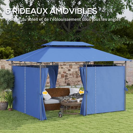 Outsunny - Tonnelle de jardin 3x4m avec 6 rideaux amovibles double toit pour patio terrasse festival bleu foncé - Outsunny - Image 6